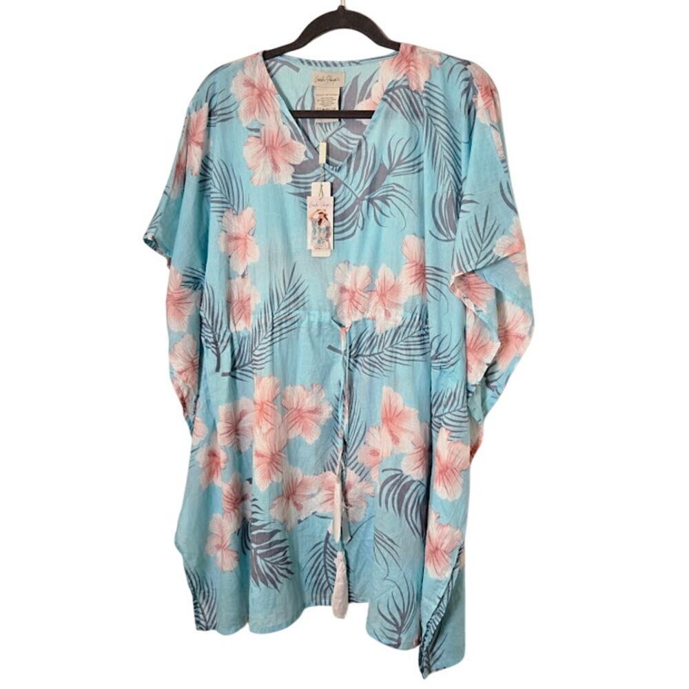Charlie Paige NWT Womens Swim Cover Up One Size Blue Tropical Vacation Resort - Picture 4 of 9